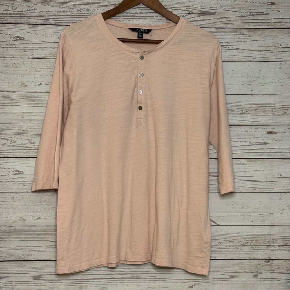Lauren Ralph Lauren Peach‎ Knit Henley Top 3/4 Sleeve Plus Size 1X TG